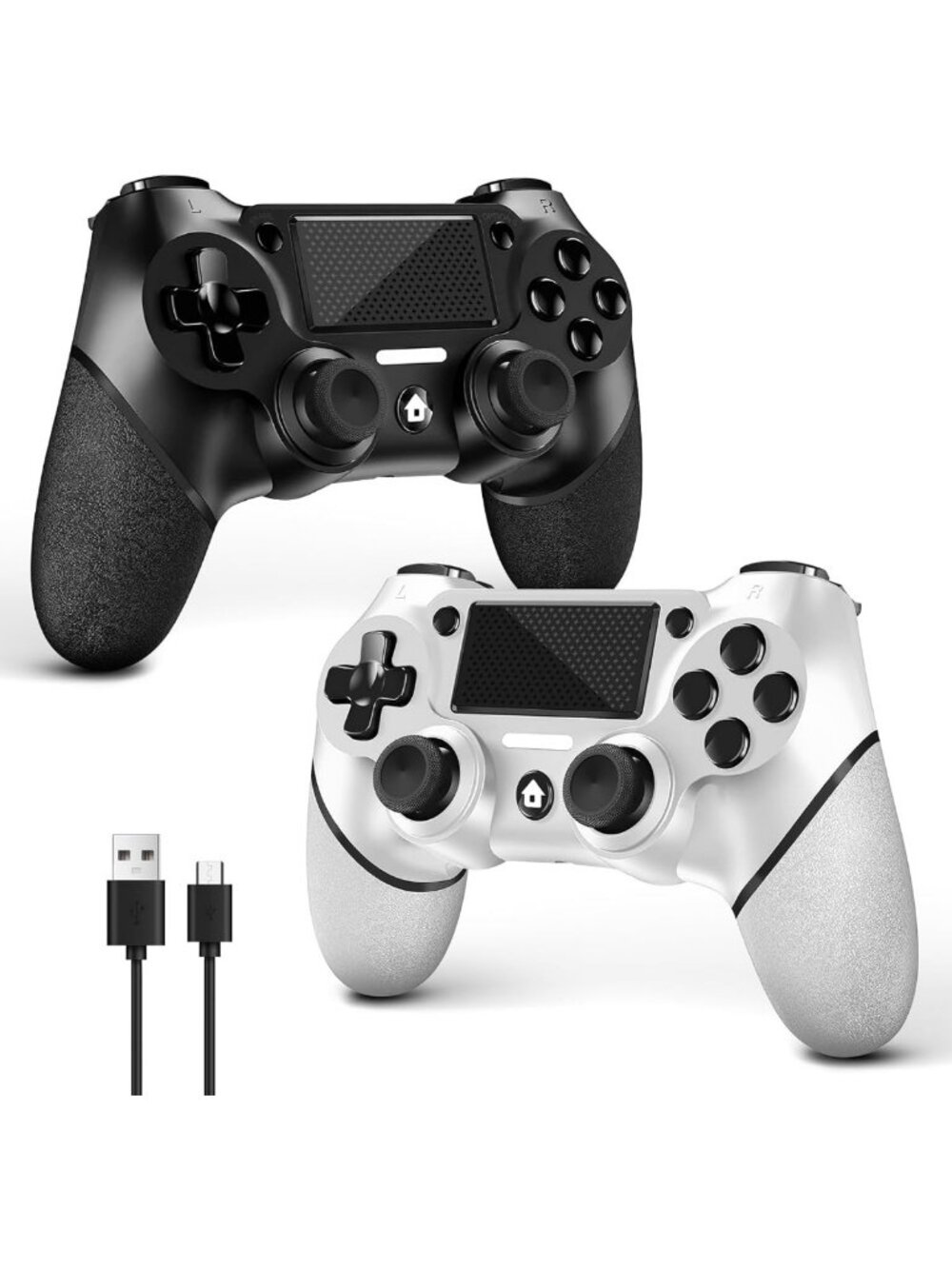 Wireless PS4 Controller 2-Pack with Non-Slip Grip & USB-C Cable - Black & White